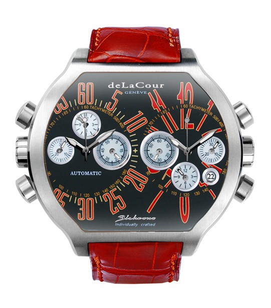 Replica DeLaCour BiChrono S2 Steel Black and Red WAST2129-0982 Replica Watch